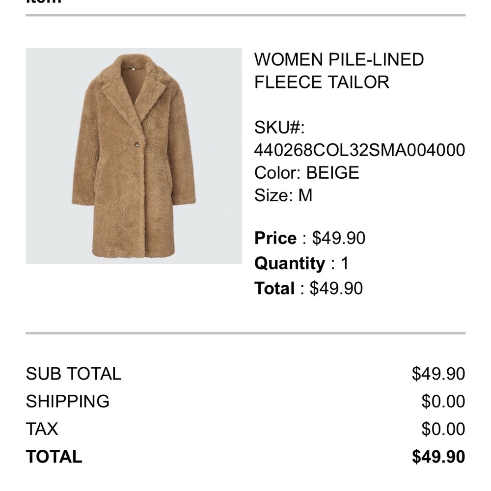 Uniqlo Tan Sherpa Jacket pile-lined fleece tailor - Picture 3 of 3